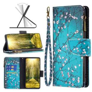 For Sony Xperia 1 III Colored Drawing Pattern Zipper Horizontal Flip Phone Leather Case(Plum Blossom)