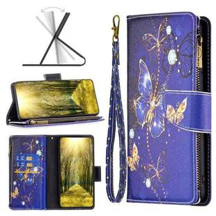 For Sony Xperia 5 III Colored Drawing Pattern Zipper Horizontal Flip Phone Leather Case(Purple Butterfly)