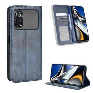 For Xiaomi Poco M4 Pro 4G Fine Hole Magnetic Buckle Retro Texture Leather Phone Case(Blue)