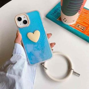 For iPhone 11 Pro Laser Crocodile Texture Hearted Phone Case with Wrist Band (Milk Tea Color)