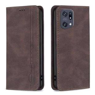 For OPPO Find X5 Pro Magnetic RFID Blocking Anti-Theft Leather Phone Case(Brown)