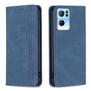 For OPPO Reno7 5G Global Magnetic RFID Blocking Anti-Theft Leather Phone Case(Blue)