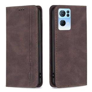 For OPPO Reno7 5G Global Magnetic RFID Blocking Anti-Theft Leather Phone Case(Brown)
