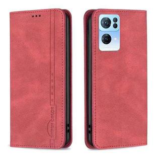 For OPPO Reno7 5G Global Magnetic RFID Blocking Anti-Theft Leather Phone Case(Red)