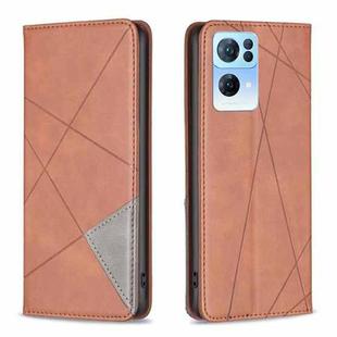For OPPO Reno7 5G Global Prismatic Invisible Magnetic Leather Phone Case(Brown)