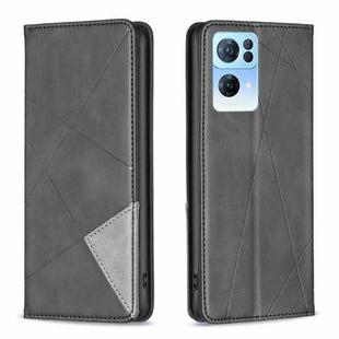 For OPPO Reno7 5G Global Prismatic Invisible Magnetic Leather Phone Case(Black)