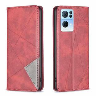 For OPPO Reno7 5G Global Prismatic Invisible Magnetic Leather Phone Case(Red)