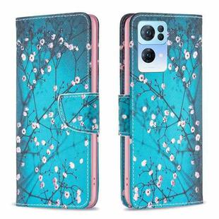 For OPPO Reno7 5G Global Drawing Pattern Leather Phone Case(Plum Blossom)
