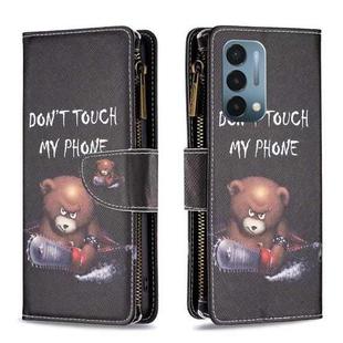 For OnePlus Nord N200 5G Colored Drawing Pattern Zipper Horizontal Flip Phone Leather Case(Bear)