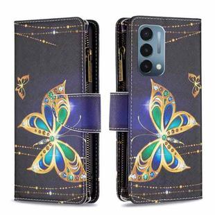 For OnePlus Nord N200 5G Colored Drawing Pattern Zipper Horizontal Flip Phone Leather Case(Big Butterfly)