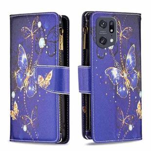 For OPPO Find X5 Pro Colored Drawing Pattern Zipper Horizontal Flip Phone Leather Case(Purple Butterfly)