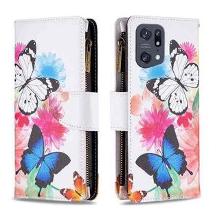 For OPPO Find X5 Pro Colored Drawing Pattern Zipper Horizontal Flip Phone Leather Case(Two Butterflies)