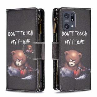 For OPPO Find X5 Pro Colored Drawing Pattern Zipper Horizontal Flip Phone Leather Case(Bear)