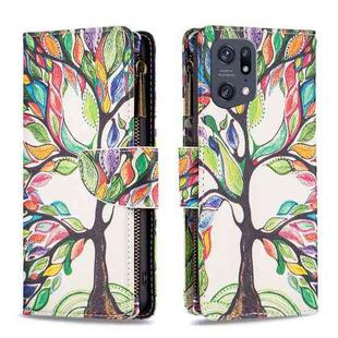 For OPPO Find X5 Pro Colored Drawing Pattern Zipper Horizontal Flip Phone Leather Case(Tree)