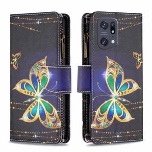 For OPPO Find X5 Pro Colored Drawing Pattern Zipper Horizontal Flip Phone Leather Case(Big Butterfly)