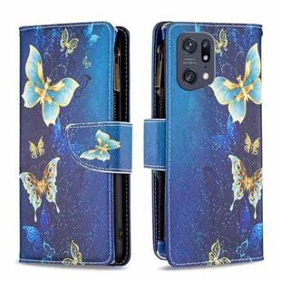 For OPPO Find X5 Pro Colored Drawing Pattern Zipper Horizontal Flip Phone Leather Case(Gold Butterfly)