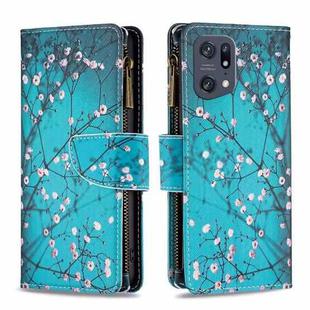 For OPPO Find X5 Pro Colored Drawing Pattern Zipper Horizontal Flip Phone Leather Case(Plum Blossom)