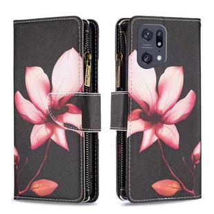 For OPPO Find X5 Pro Colored Drawing Pattern Zipper Horizontal Flip Phone Leather Case(Lotus)