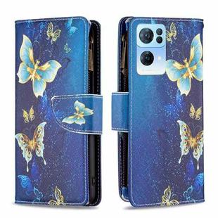 For OPPO Reno7 5G Global Colored Drawing Pattern Zipper Horizontal Flip Phone Leather Case(Gold Butterfly)