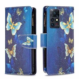 For Infinix Zero X / X Pro Colored Drawing Pattern Zipper Horizontal Flip Phone Leather Case(Gold Butterfly)