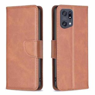 For OPPO Find X5 Pro Lambskin Texture Leather Phone Case(Brown)