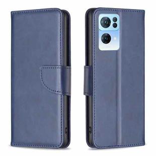 For OPPO Reno7 5G Global Lambskin Texture Leather Phone Case(Blue)