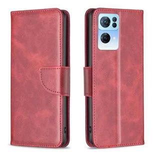 For OPPO Reno7 5G Global Lambskin Texture Leather Phone Case(Red)