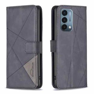For OnePlus Nord N200 5G BF05 Magnetic Buckle Rhombus Texture Leather Phone Case(Black)