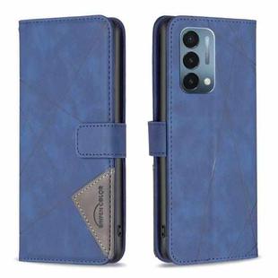For OnePlus Nord N200 5G BF05 Magnetic Buckle Rhombus Texture Leather Phone Case(Blue)