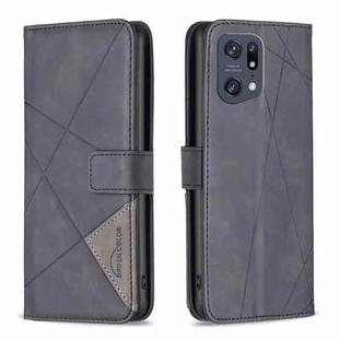 For OPPO Find X5 Pro BF05 Magnetic Buckle Rhombus Texture Leather Phone Case(Black)