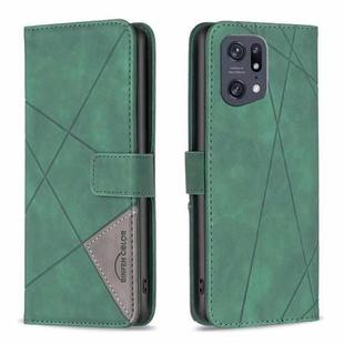 For OPPO Find X5 Pro BF05 Magnetic Buckle Rhombus Texture Leather Phone Case(Green)