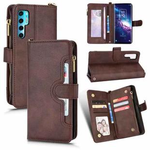 For TCL 20 Pro 5G Litchi Texture Zipper Leather Phone Case(Brown)