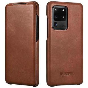For Samsung Galaxy S20 Ultra ICARER First Layer Cowhide Flip Phone Case(Brown)