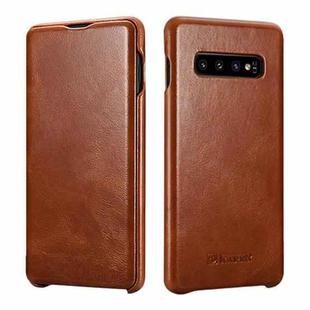 For Samsung Galaxy S10 ICARER First Layer Cowhide Flip Phone Case(Brown)