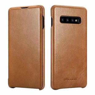 For Samsung Galaxy S10 ICARER First Layer Cowhide Flip Phone Case(Khaki)