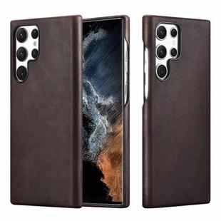 For Samsung Galaxy S22 Ultra 5G Crazy Horse Cowhide Leather Magnetic Back Phone Case(Coffee)