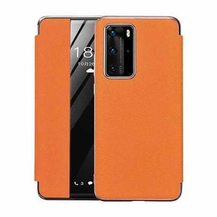 For Huawei P40 Pro Plating Grain Cowhide Leather Flip Phone Case(Orange)