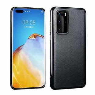 For Huawei P40 Pro Plating Cowhide Leather + PC Back Phone Case(Black)