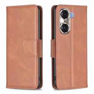 For Honor 60 Pro Lambskin Texture Pure Color Horizontal Flip Leather Phone Case(Brown)