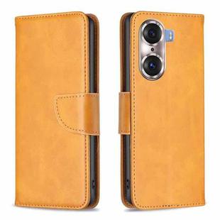 For Honor 60 Pro Lambskin Texture Pure Color Horizontal Flip Leather Phone Case(Yellow)