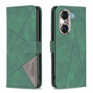 For Honor 60 Pro Rhombus Texture Magnetic Buckle Horizontal Flip Leather Phone Case(Green)