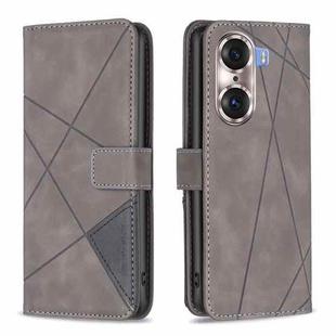 For Honor 60 Pro Rhombus Texture Magnetic Buckle Horizontal Flip Leather Phone Case(Grey)