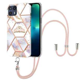 For Motorola Moto G50 5G Splicing Marble Flower Pattern TPU Phone Case with Lanyard(Imperial Crown)