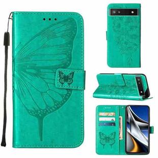 For Google Pixel 6a 5G Embossed Butterfly Leather Phone Case(Green)