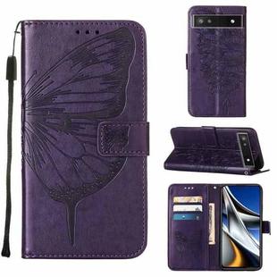 For Google Pixel 6a 5G Embossed Butterfly Leather Phone Case(Dark Purple)