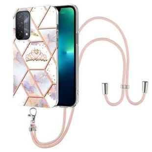 For OPPO A74 5G / A93 5G / A54 5G / A93s 5G Splicing Marble Flower Pattern TPU Phone Case with Lanyard(Imperial Crown)