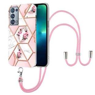 For OPPO Reno6 Pro+ 5G / Reno6 Pro Foreign Splicing Marble Flower Pattern TPU Phone Case with Lanyard(Pink Flower)