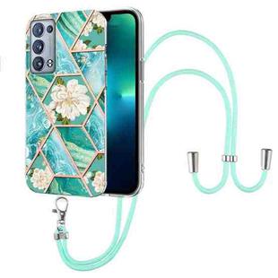 For OPPO Reno6 Pro+ 5G / Reno6 Pro Foreign Splicing Marble Flower Pattern TPU Phone Case with Lanyard(Blue Flower)