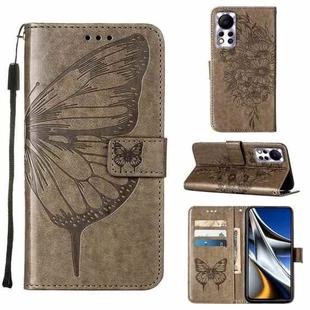 For Infinix Hot 11s NFC Embossed Butterfly Leather Phone Case(Grey)