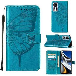 For Infinix Hot 11s NFC Embossed Butterfly Leather Phone Case(Blue)